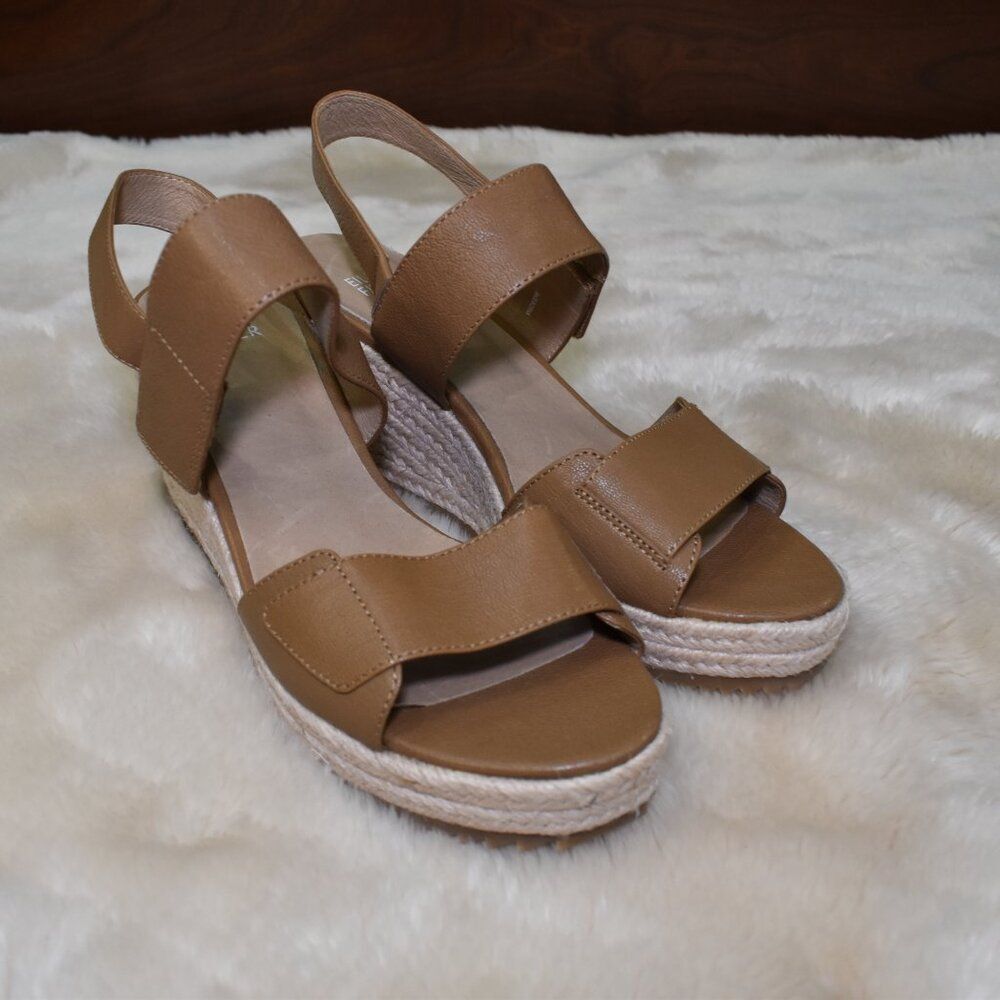 Eileen Fisher Winnie Espadrille Wedge Sandals 8.5 Brown Jute Platform - Picture 13 of 16
